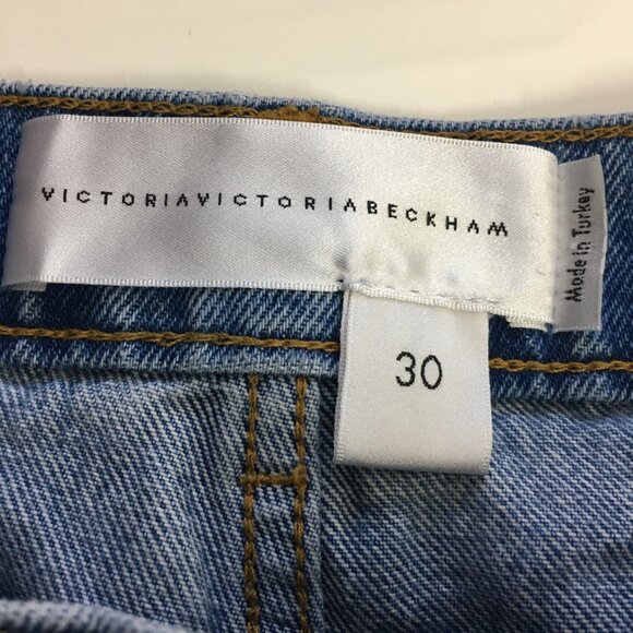 Victoria Beckham Womens Size 30 Blue Denim Shorts Side Striped 100% Cotton - Picture 13 of 15